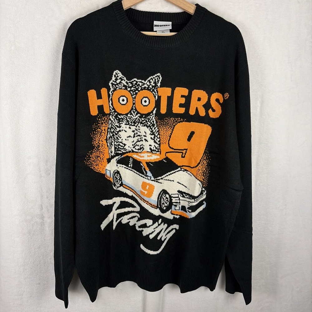 Hooters Racing NASCAR Acrylic Crewneck Sweater Size XL Black Ripple Junction NEW